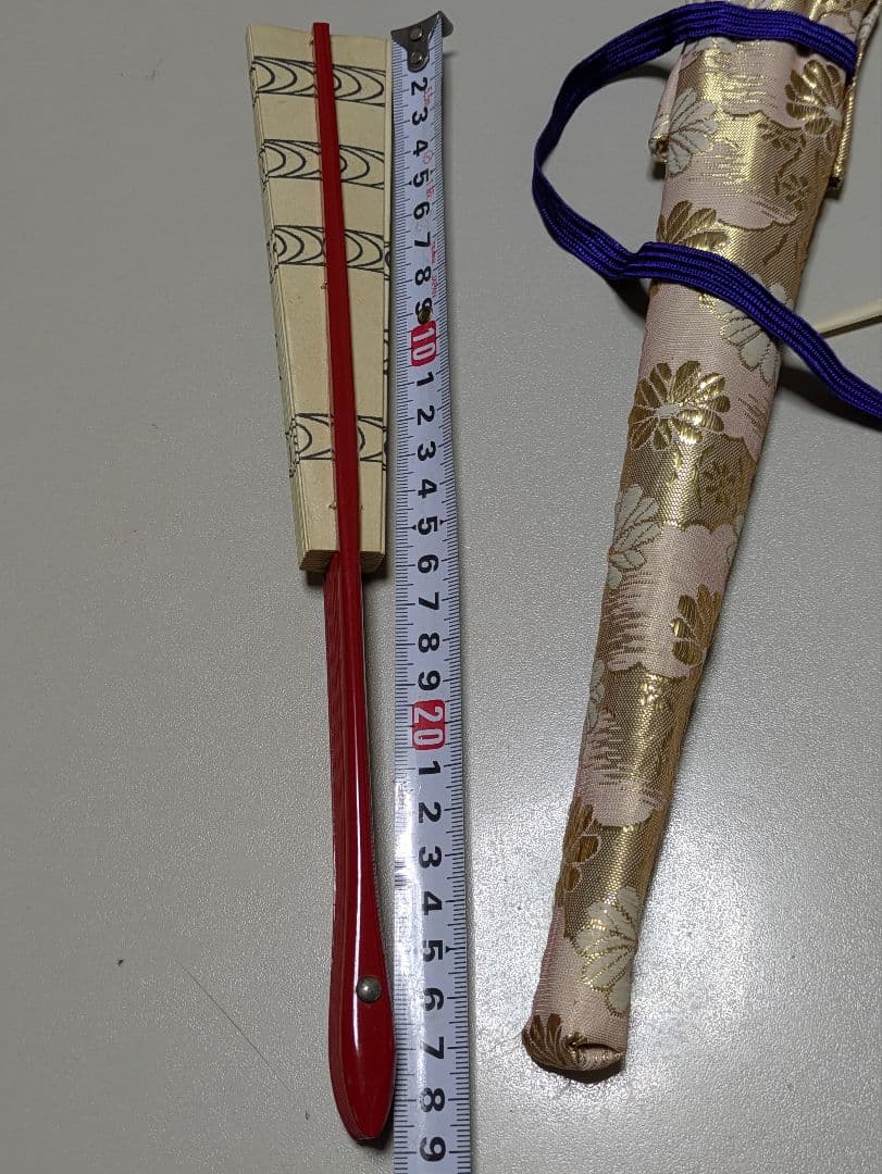 舞扇　白地曲水模様金襴扇袋共新品