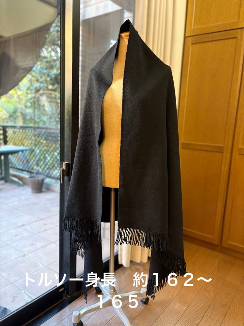 極厚カシミヤ100% 超大判ショール 黒 95×176 ５３５g