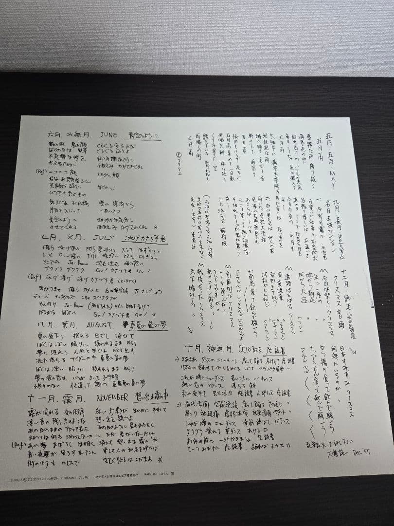 【初版LP】大瀧詠一 / ナイアガラ・カレンダー ‘78(付録&歌詞カード完備)