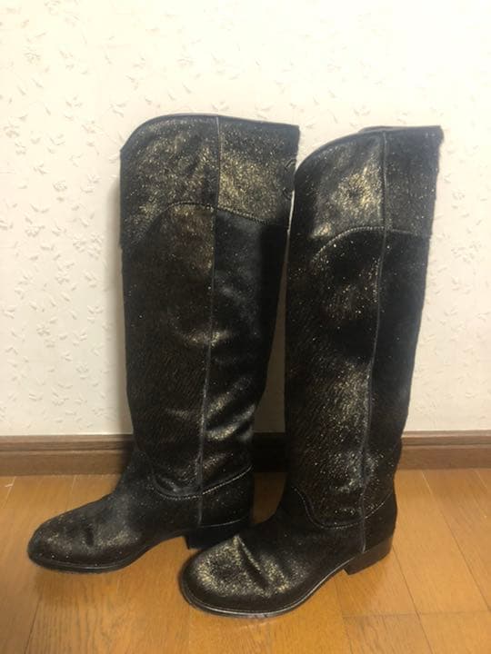 シャネル　CCマーク　ハラコ　ラメブーツ36c