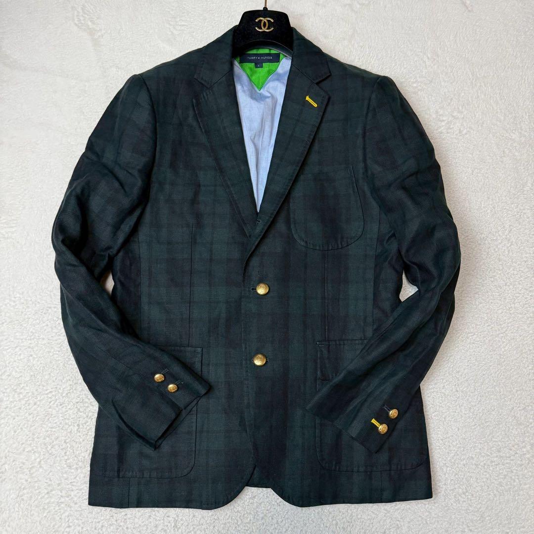 麻100 Lサイズ   テーラードジャケット 金ボタン