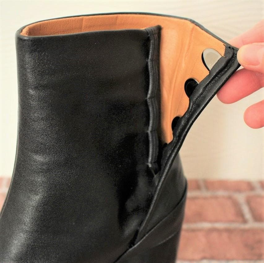 足袋ブーツ 牛革製 23cm ハイヒール ショートブーツ レディース 厚底 黒
