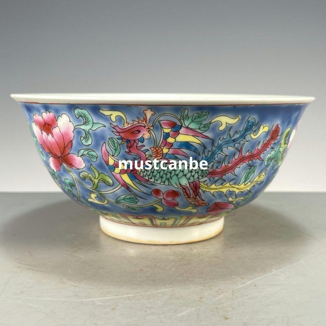 琺瑯彩鳳着牡丹紋碗 景徳鎮 陶磁器 装飾品 現代工芸品 美術品 置物