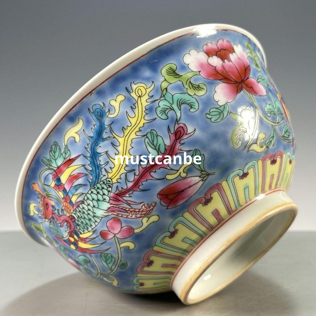 琺瑯彩鳳着牡丹紋碗 景徳鎮 陶磁器 装飾品 現代工芸品 美術品 置物
