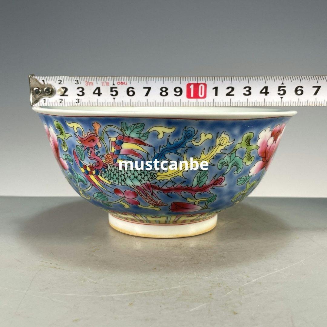 琺瑯彩鳳着牡丹紋碗 景徳鎮 陶磁器 装飾品 現代工芸品 美術品 置物