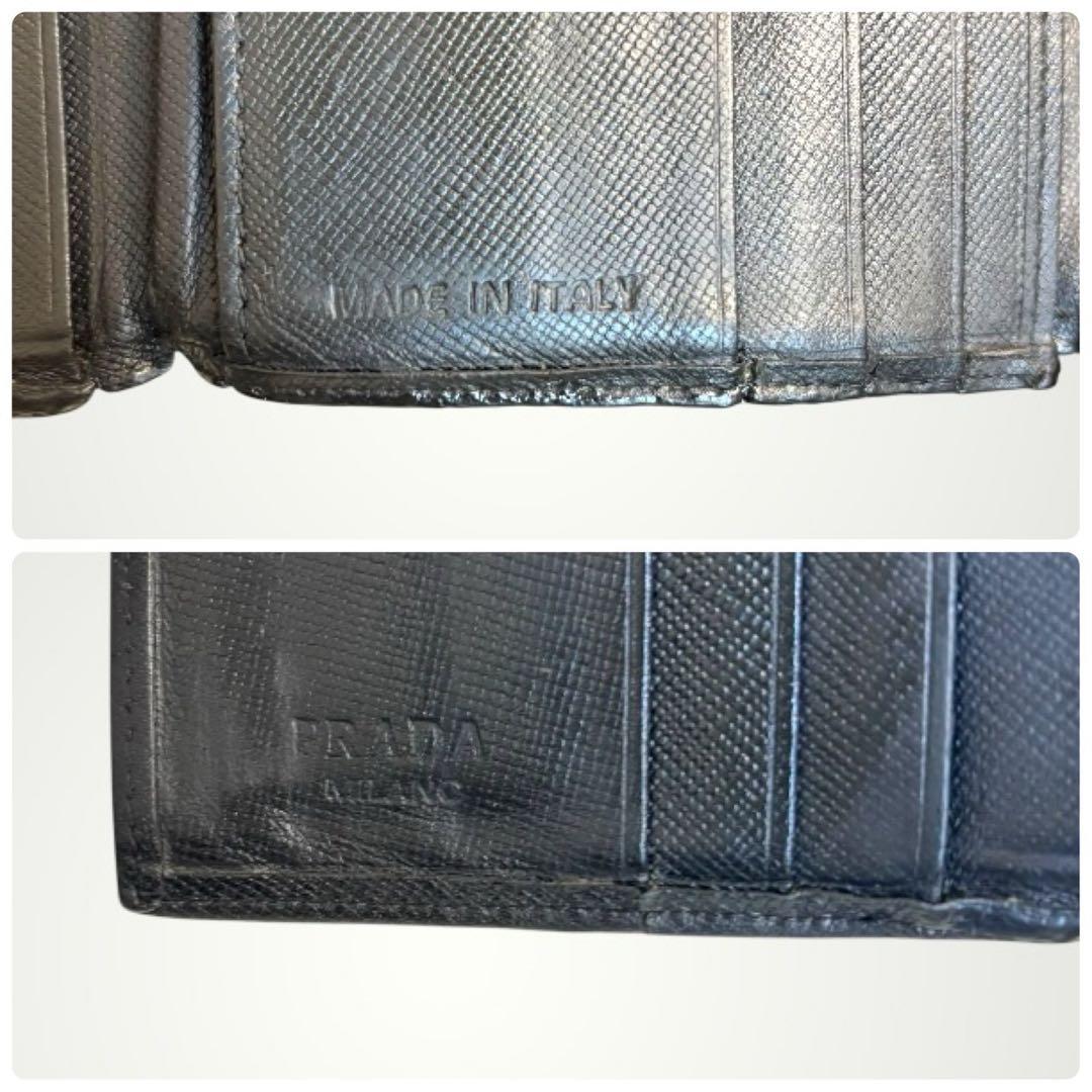 PRADA プラダ 三つ折り財布 サフィアーノ ブラック 三角ロゴ