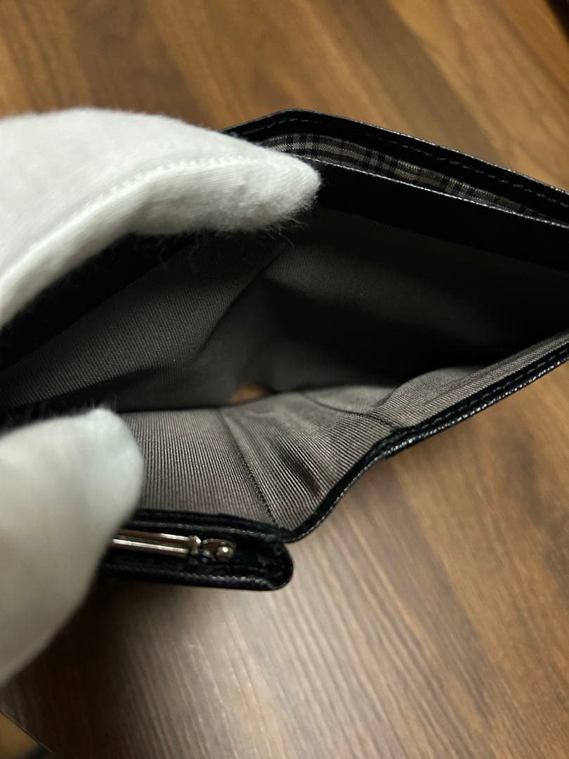 BURBERRY がま口 2つ折り財布 ノバチェック レザー ブラック