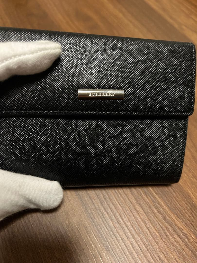 BURBERRY がま口 2つ折り財布 ノバチェック レザー ブラック