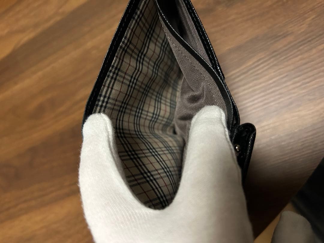 BURBERRY がま口 2つ折り財布 ノバチェック レザー ブラック