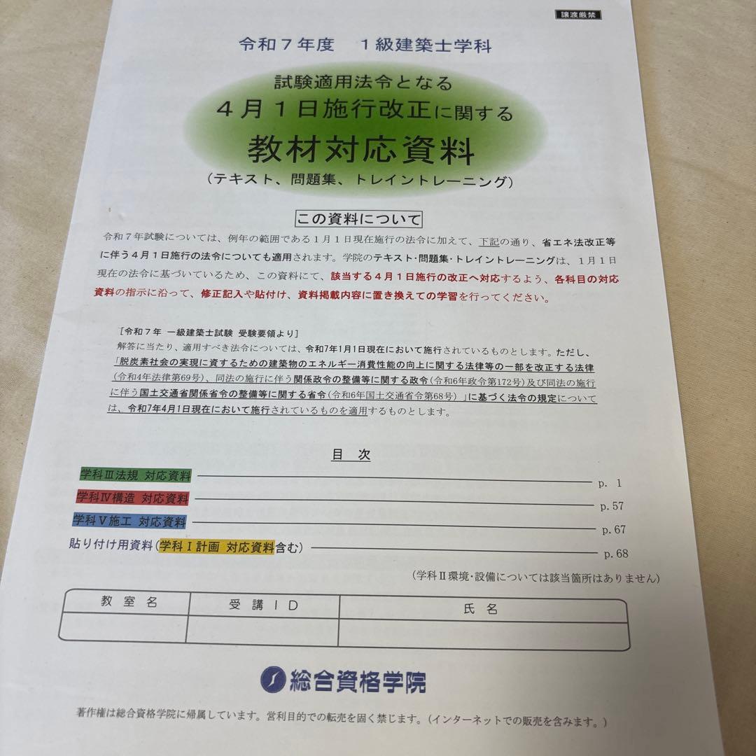 令和7年度　1級建築士試験対策テキスト (総合資格学院)