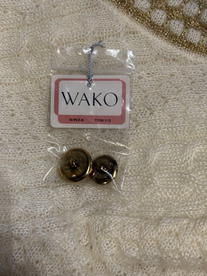 銀座・和光 WAKO ホワイト ニット カーディガン ゴールドボタン刺繍 レトロ