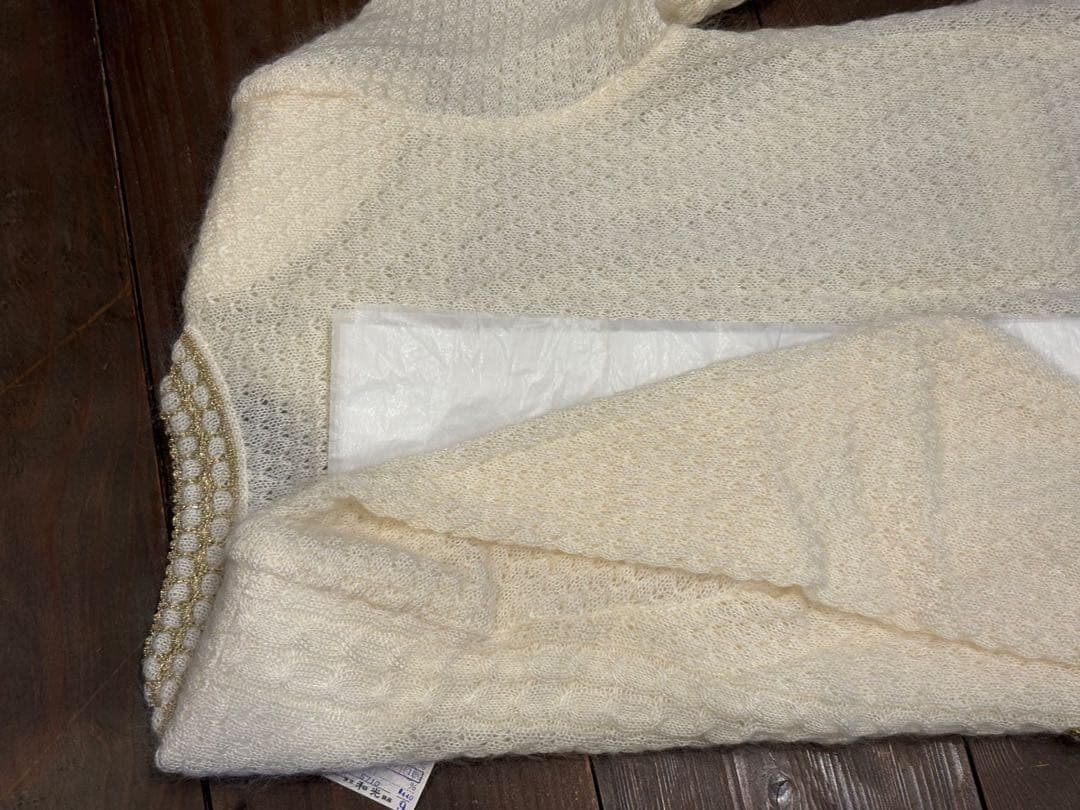 銀座・和光 WAKO ホワイト ニット カーディガン ゴールドボタン刺繍 レトロ