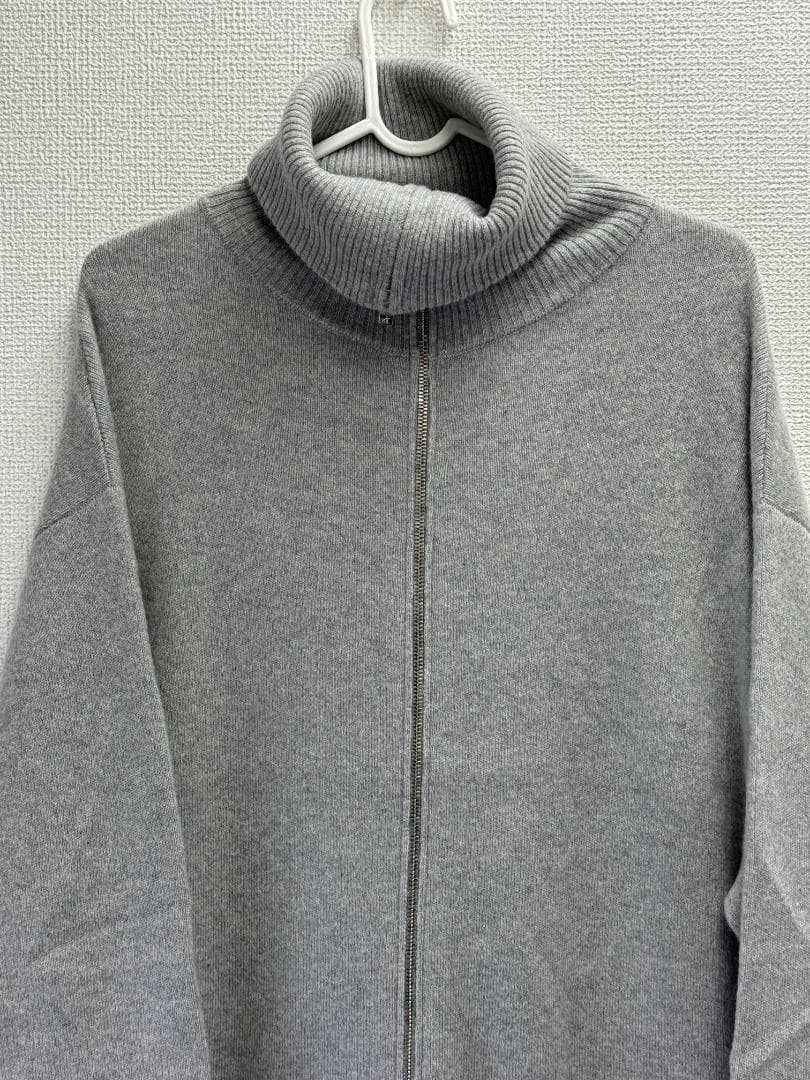 カシミヤ100％ ロングニットコート タートルネック LLサイズ グレー 上質