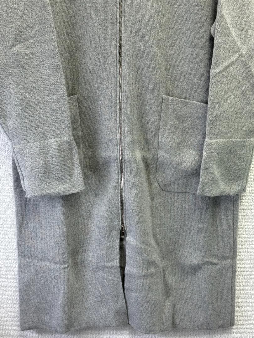 カシミヤ100％ ロングニットコート タートルネック LLサイズ グレー 上質