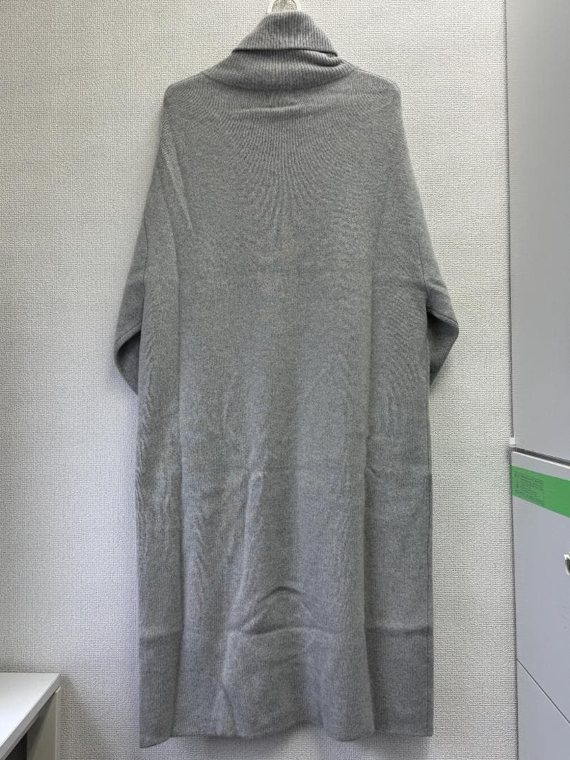 カシミヤ100％ ロングニットコート タートルネック LLサイズ グレー 上質