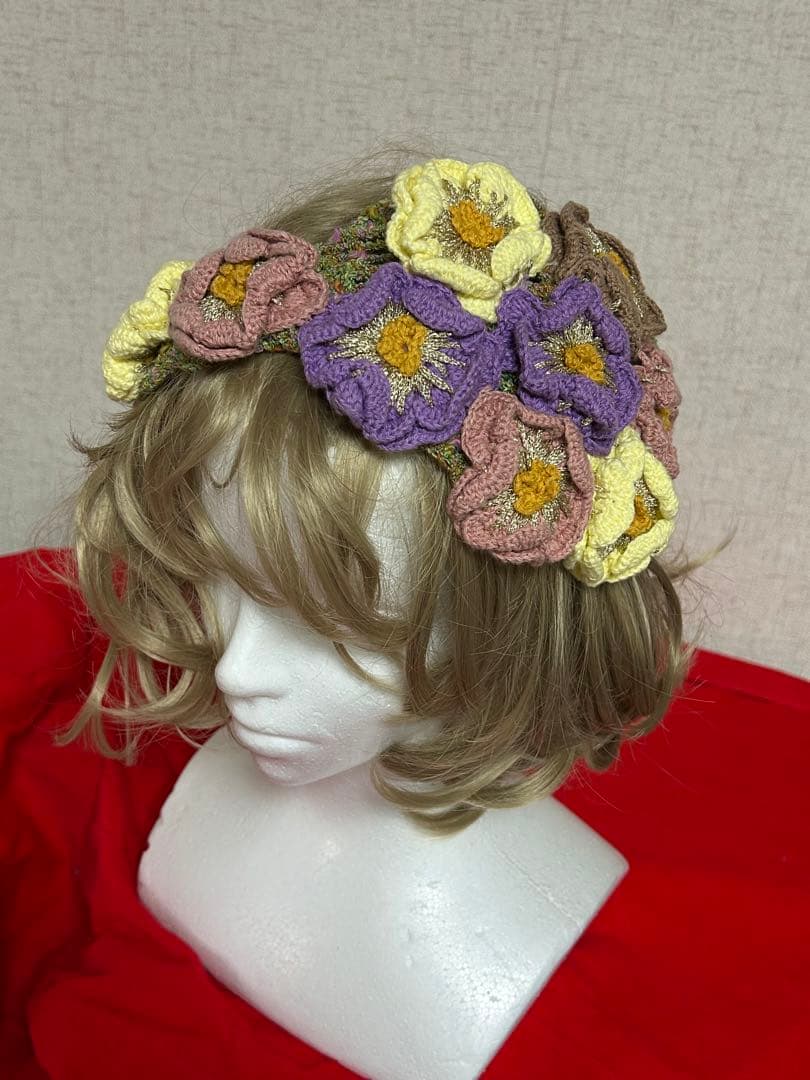 CA4LA カシラ　ラメ糸　ヘッドドレス　ヘアバンド　花冠　パンジー花