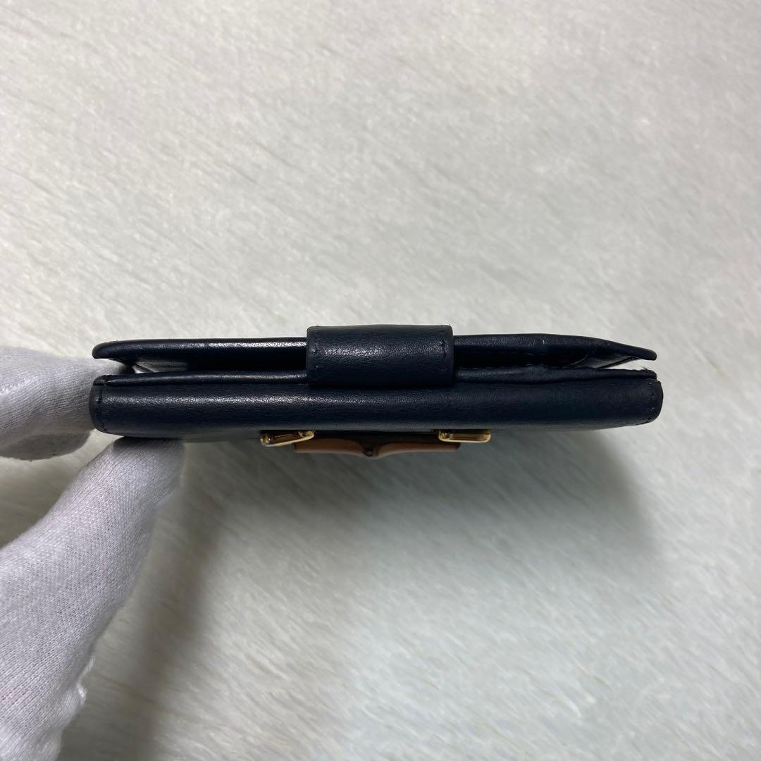 本日限定価格　美品　GUCCI グッチ　二つ折り　財布　バンブー　紺　ブラック