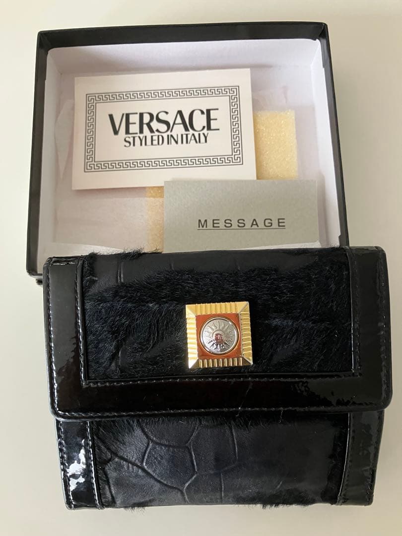 レアVERSACE 二つ折り財布 ハラコ黒