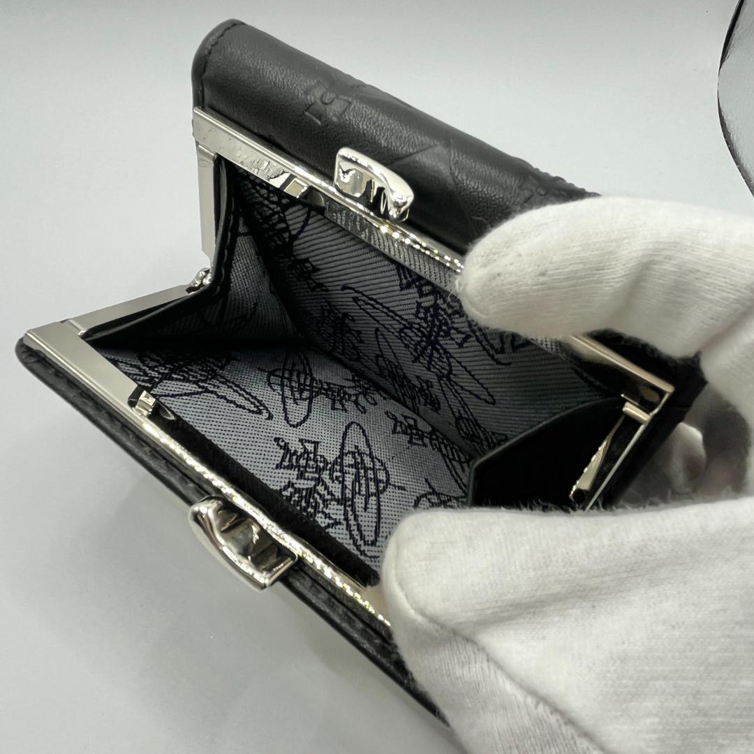 Vivienne Westwood 定番マット 折財布 黒 型押し 銀 人気