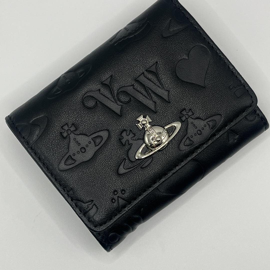 Vivienne Westwood 定番マット 折財布 黒 型押し 銀 人気