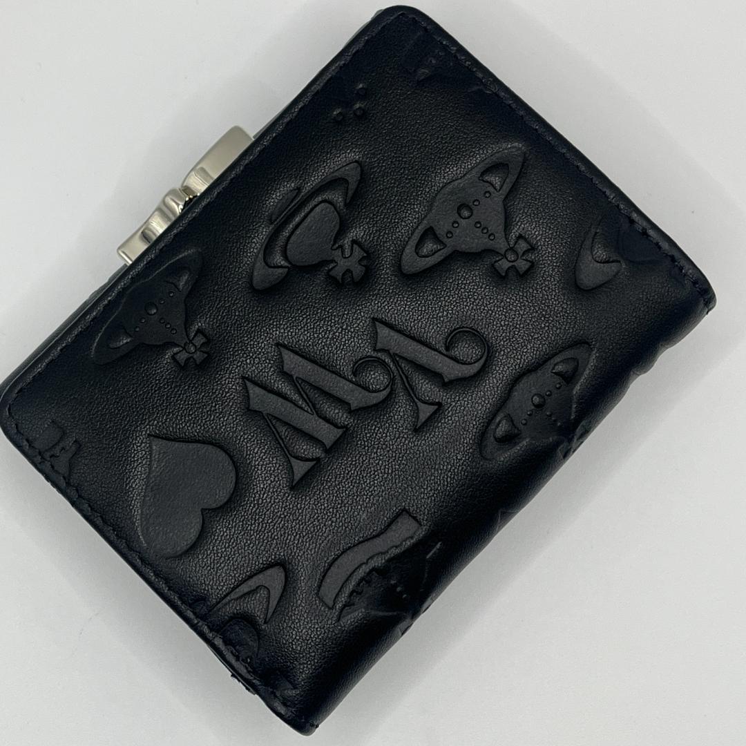 Vivienne Westwood 定番マット 折財布 黒 型押し 銀 人気
