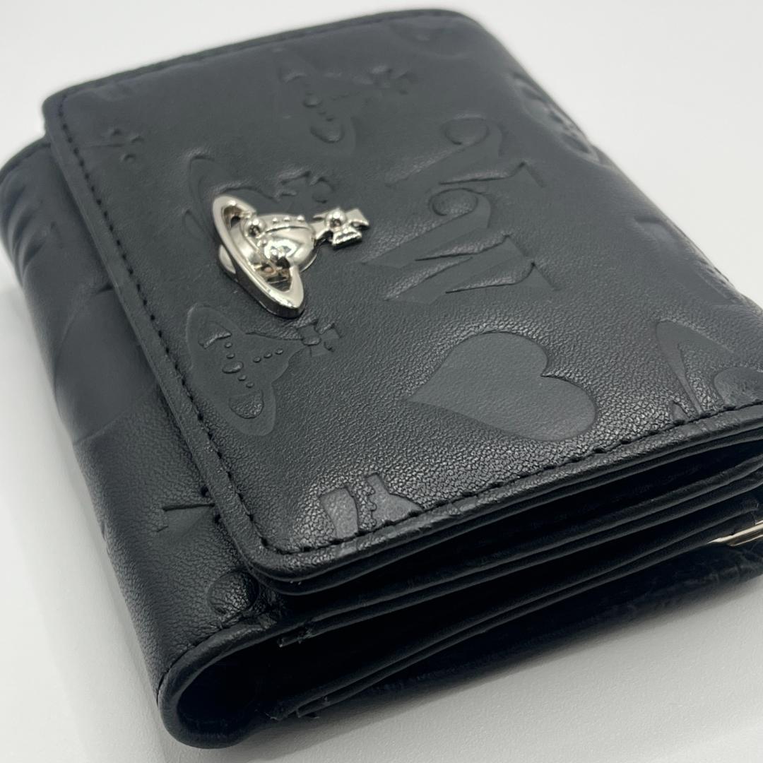 Vivienne Westwood 定番マット 折財布 黒 型押し 銀 人気