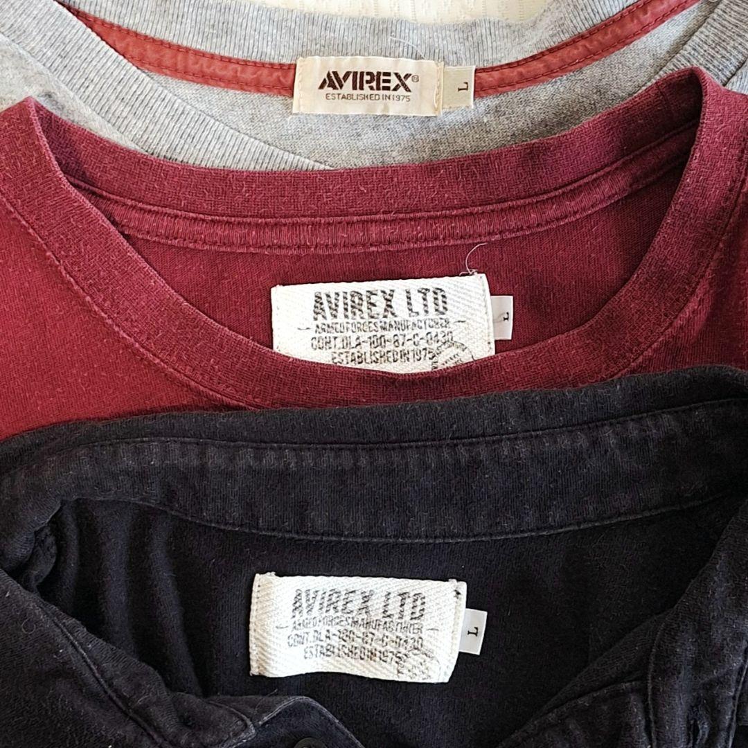 AVIREX　Tシャツ　3枚まとめ　L　刺繍　ロゴプリント　黒　赤　グレー