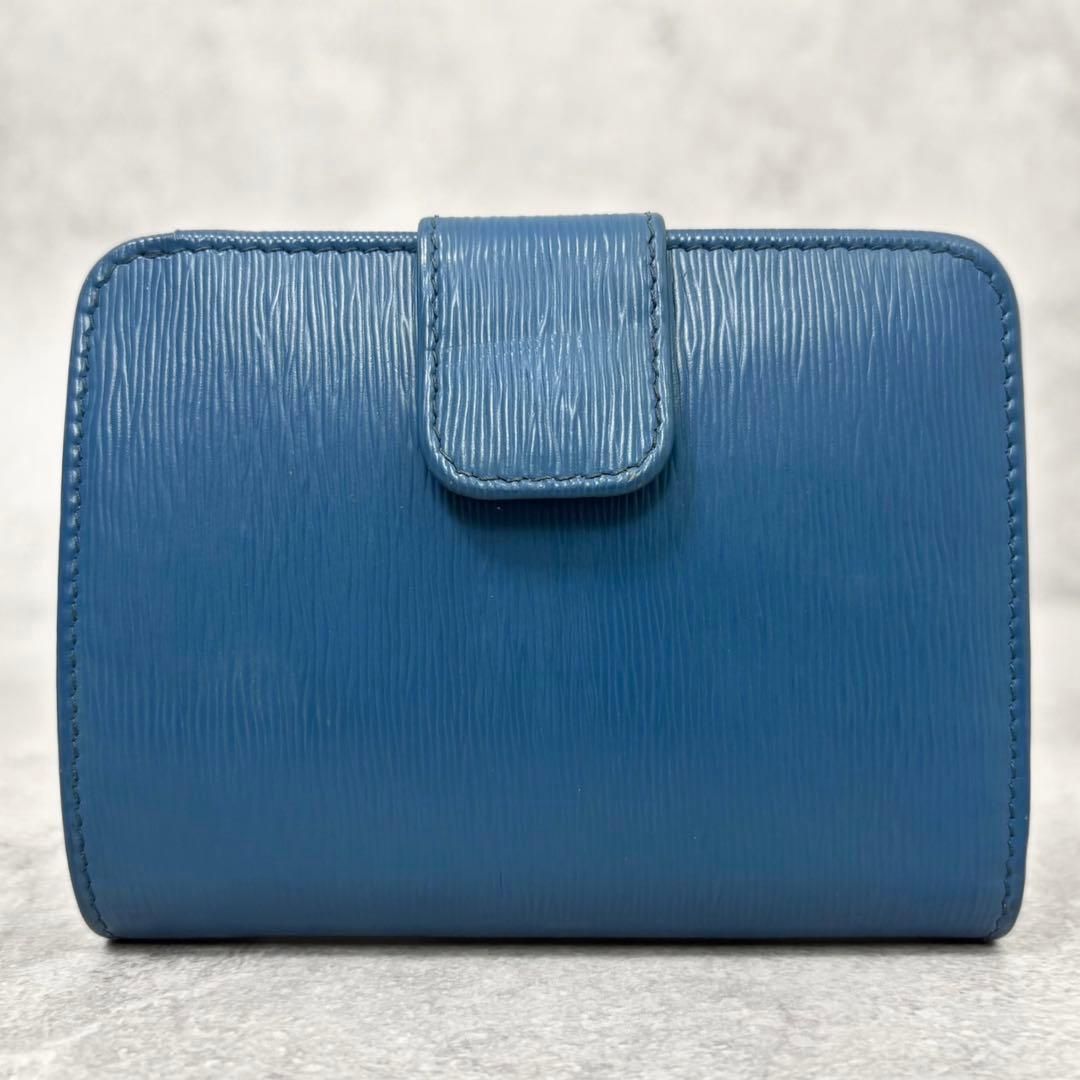 極美品/RFID プラダ 折り財布 ヴィッテロムーブ レザー 三角ロゴ ブルー