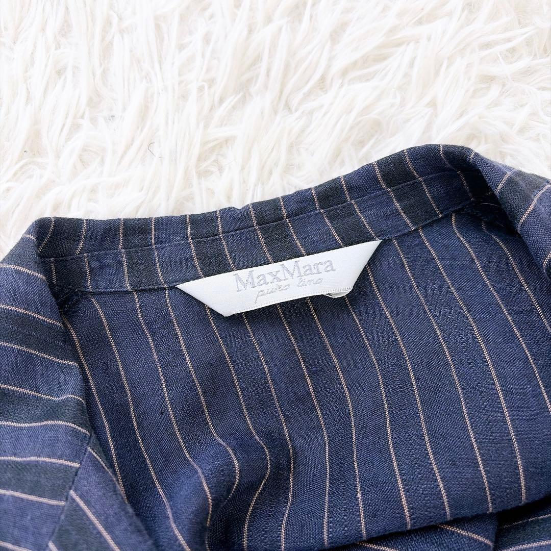 maxmara マックスマーラ　白タグ　リネンオーバージャケット　ストライプ