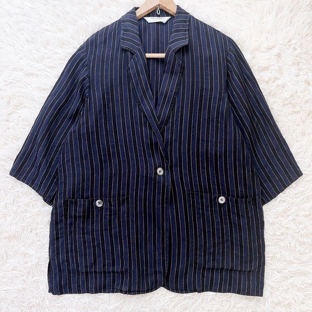 maxmara マックスマーラ　白タグ　リネンオーバージャケット　ストライプ