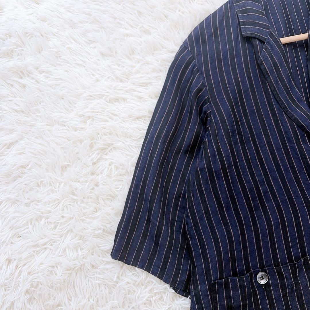 maxmara マックスマーラ　白タグ　リネンオーバージャケット　ストライプ