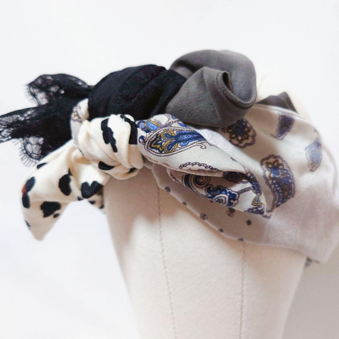美品✨️　CA4LA　カシラ　 ヘアバンド 黒 グレー 白　レース　ヒョウ柄