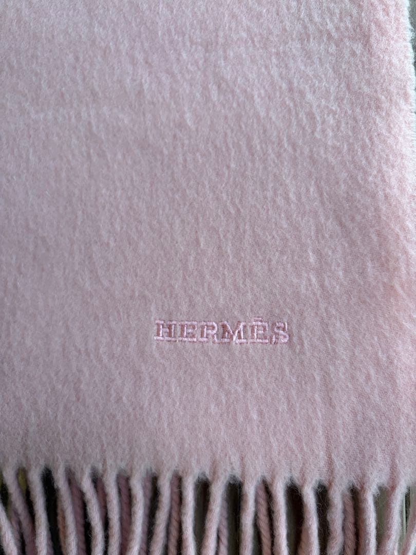 HERMES ピンク カシミヤ 大判 ストール ショール フリンジ