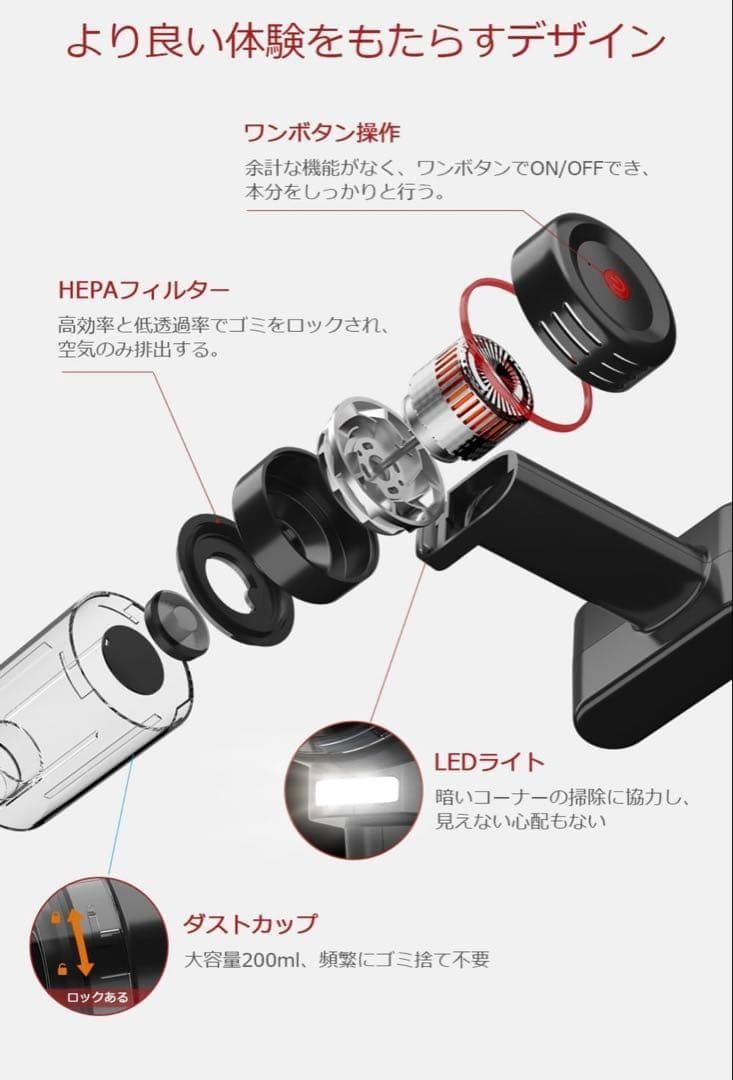 1点のみ‼️コードレス掃除機　15000pa 超強力吸引　静音設計　5種類ノズル