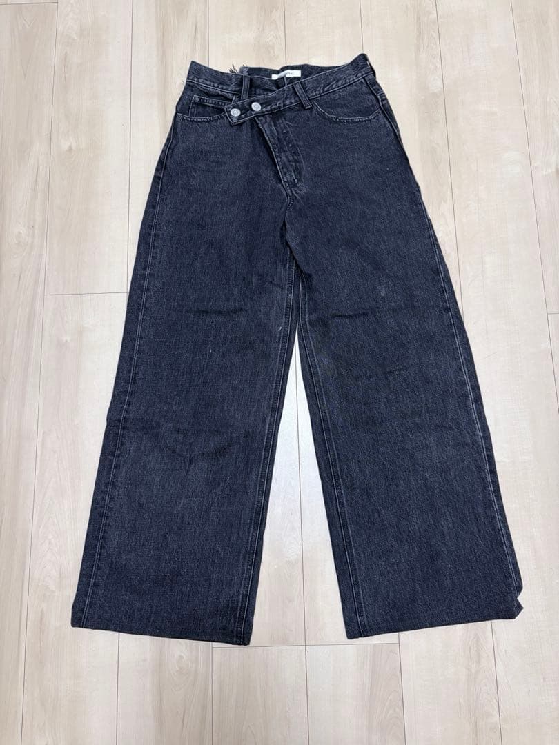 パンツ moussy /CROSS WAIST WIDE STRAIGHT black2