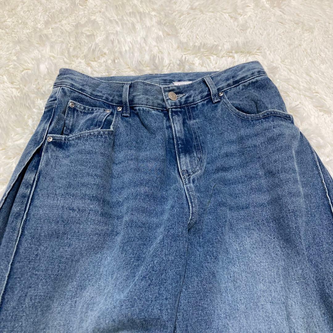 YENN SIDE PLEATED DENIM　カーブパンツ　ブルー　M