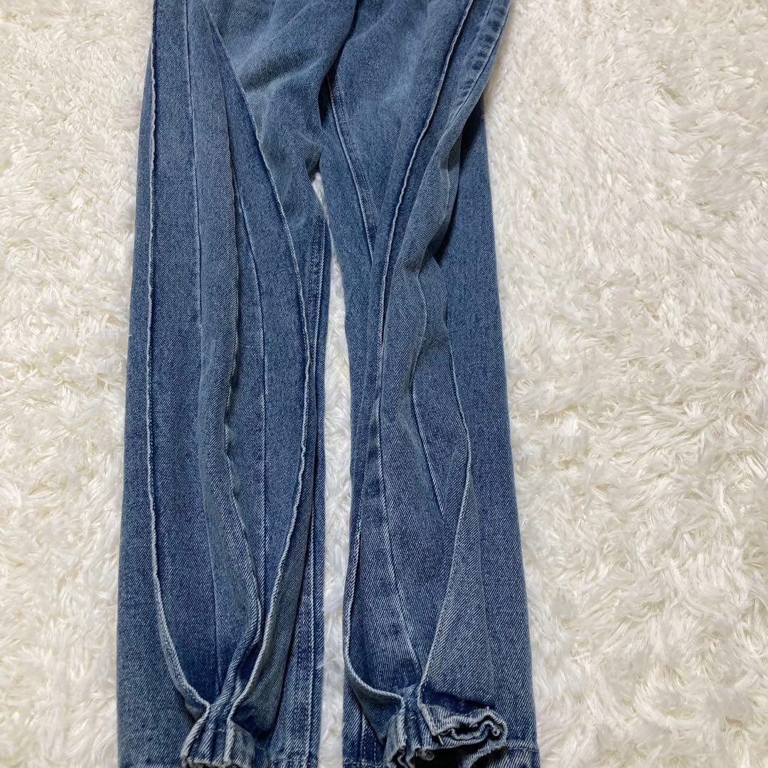 YENN SIDE PLEATED DENIM　カーブパンツ　ブルー　M