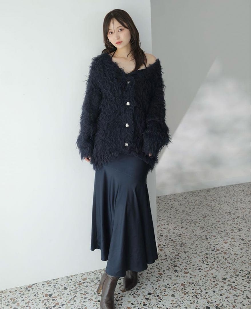 【新品未使用】snidel シャギーカーディガン ネイビー