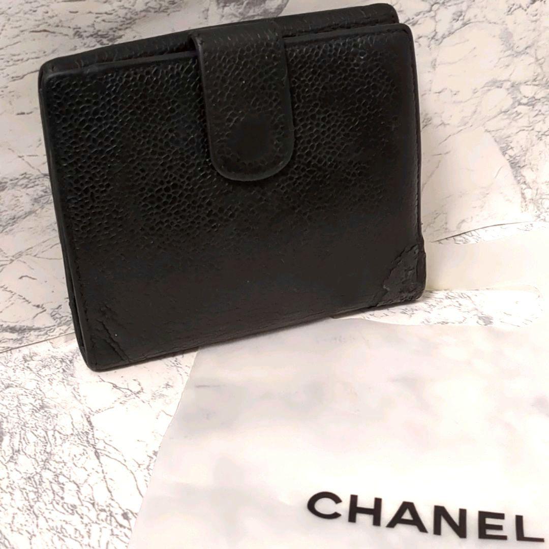 CHANEL シャネル 二つ折り財布 キャビアスキン レザー ブラック