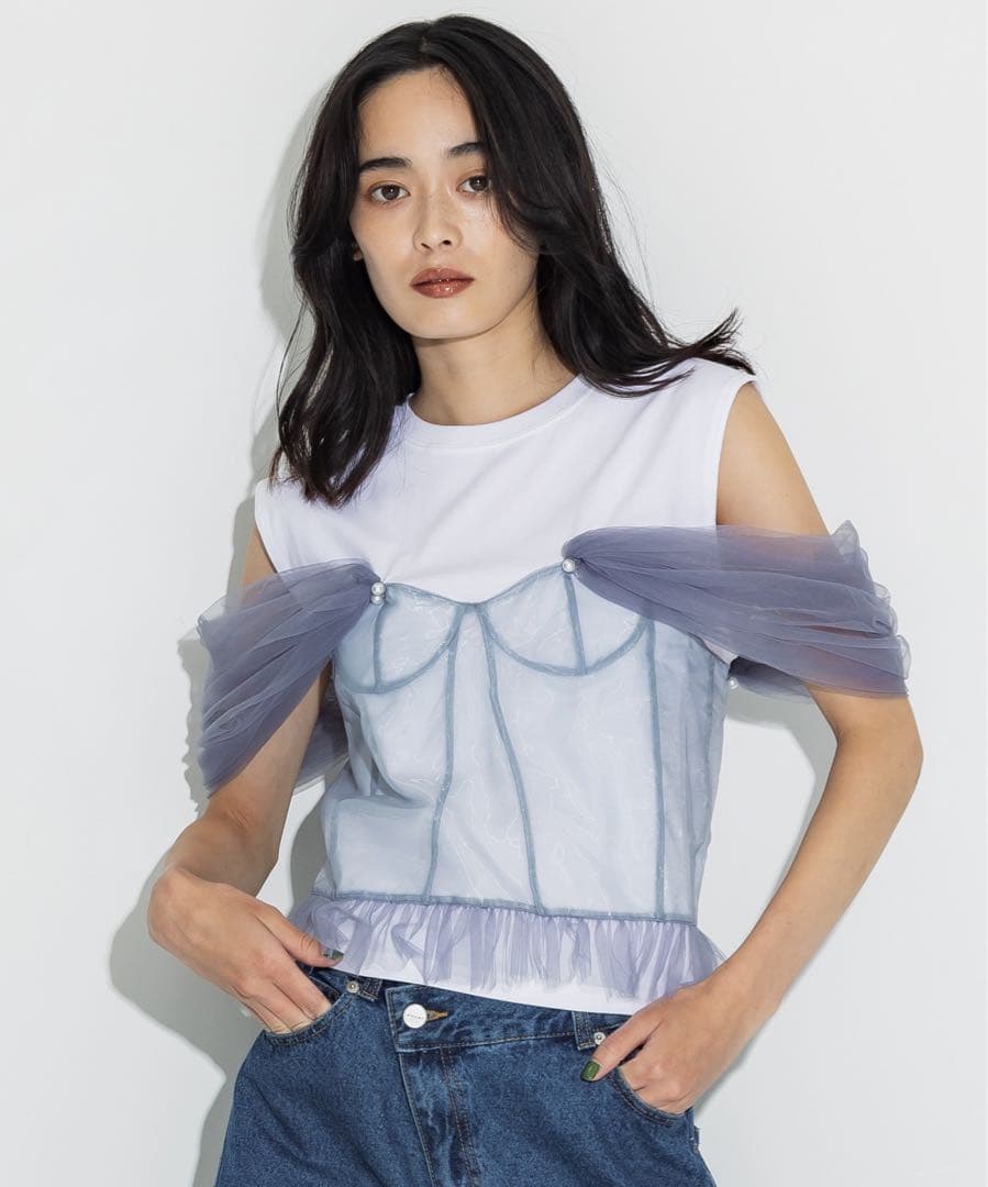 VIVIANO × STUDIOUS tulle corsert t-shirt