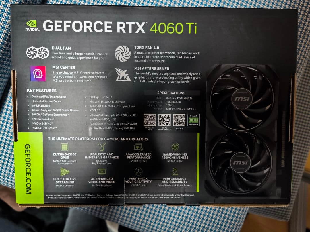 グラフィックボード・グラボ・ビデオカード MSI GeForce RTX 4060 Ti OC 16g