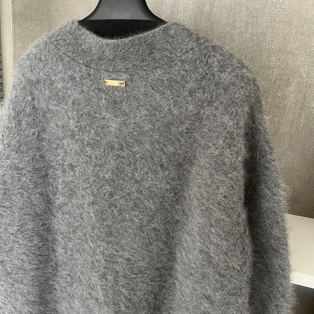 ラウンジドレス　ファーカシミヤニットカーディガン　グレー　長袖　Vネック　上質
