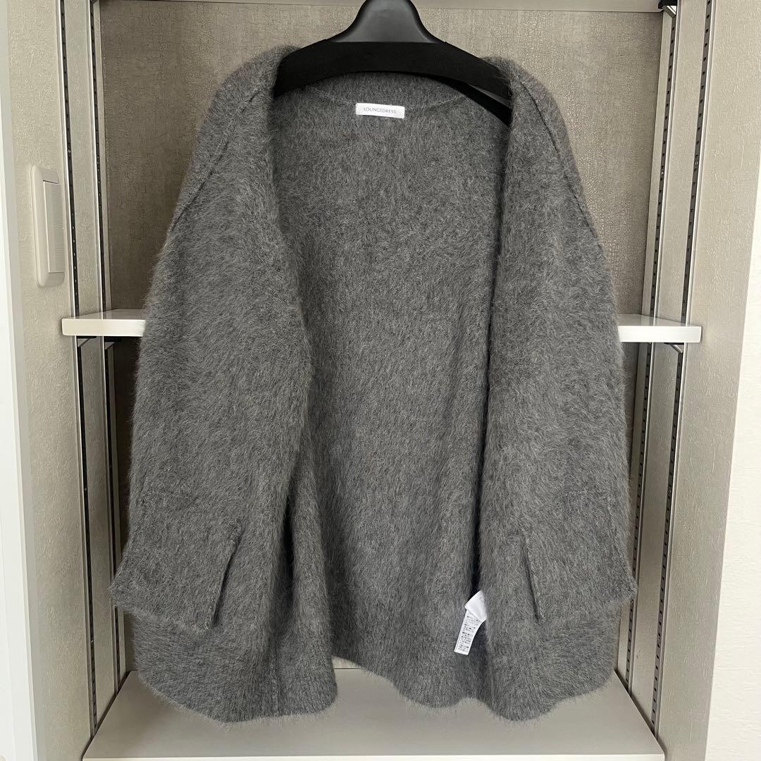 ラウンジドレス　ファーカシミヤニットカーディガン　グレー　長袖　Vネック　上質