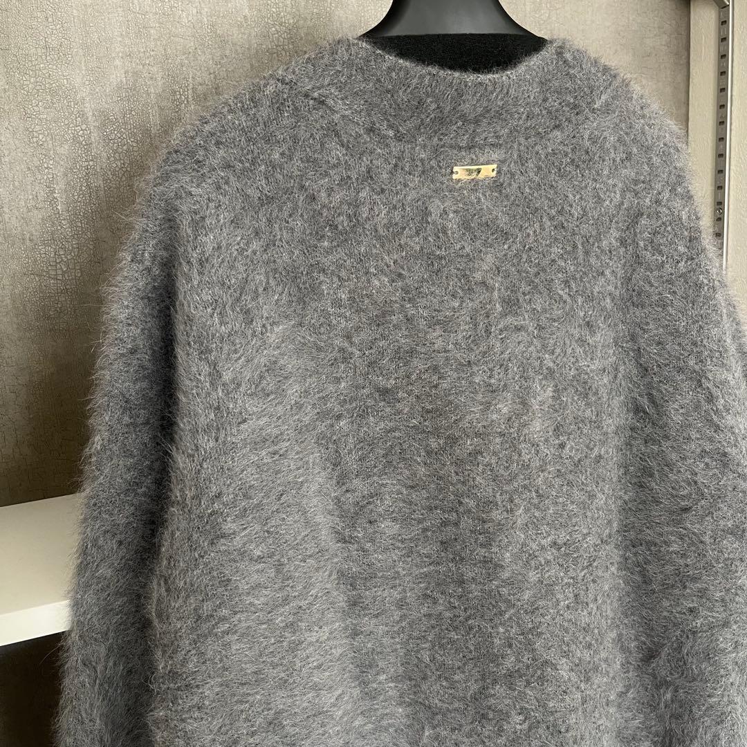ラウンジドレス　ファーカシミヤニットカーディガン　グレー　長袖　Vネック　上質