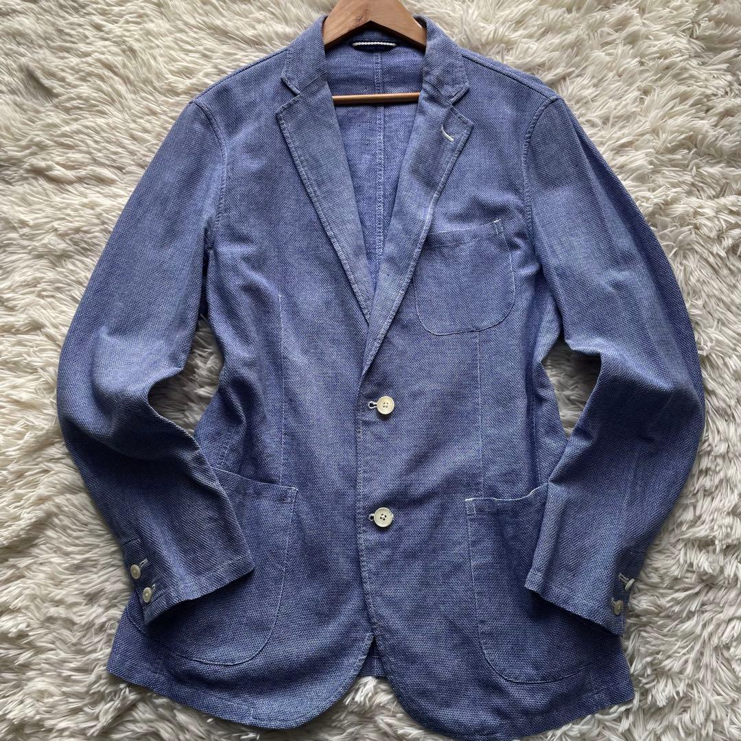 極美品✨シップス　テーラードジャケット　リネン　ニット　ストレッチ　水色　M