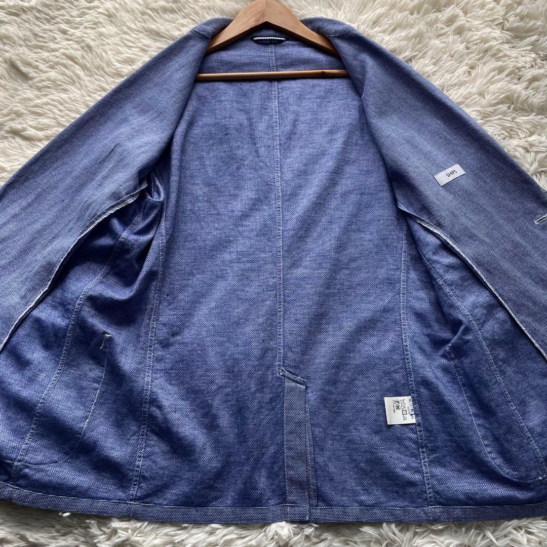 極美品✨シップス　テーラードジャケット　リネン　ニット　ストレッチ　水色　M