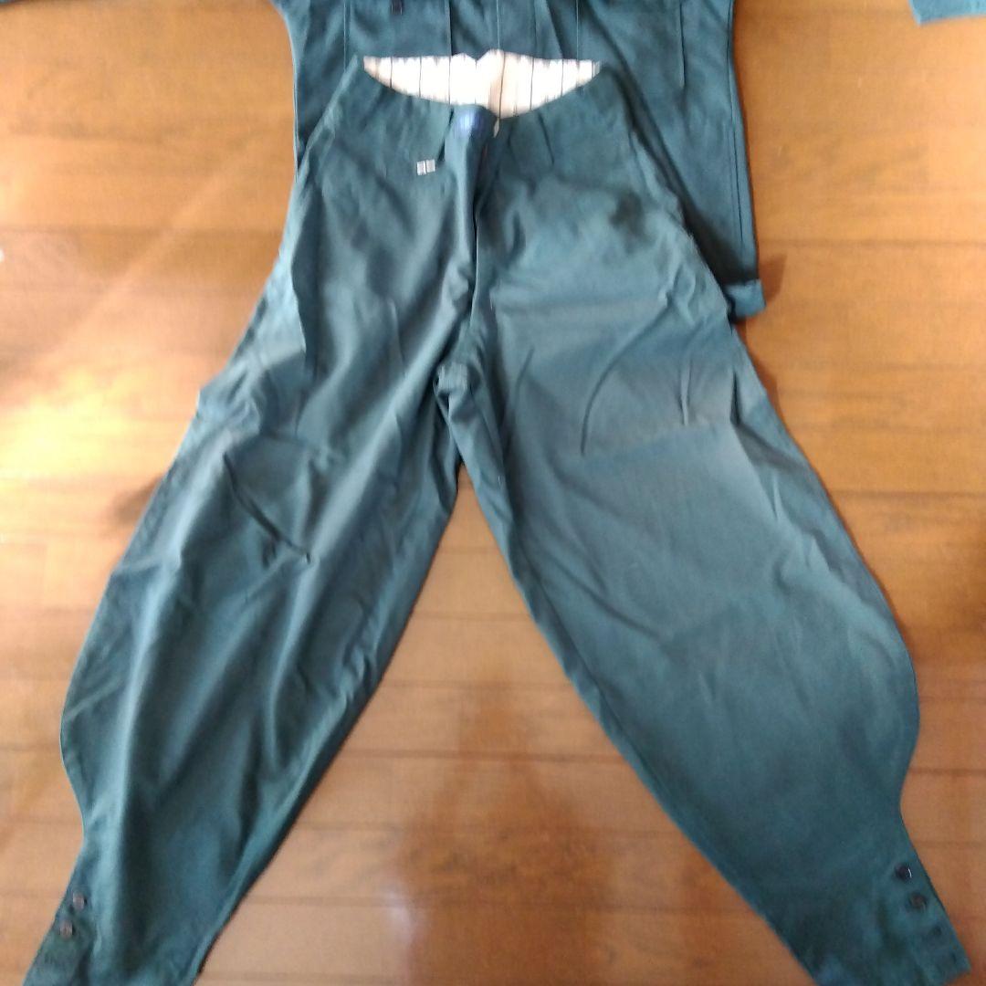 千曲屋 鳶服 上下 緑 ウエスト76と手甲シャツ