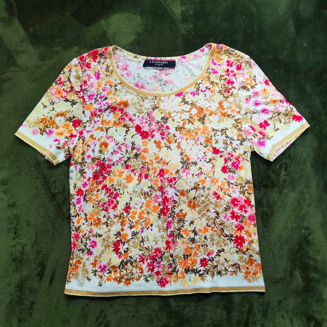 【極美品】レオナール アンサンブル カーディガン　Tシャツ 2点セット 花柄 M