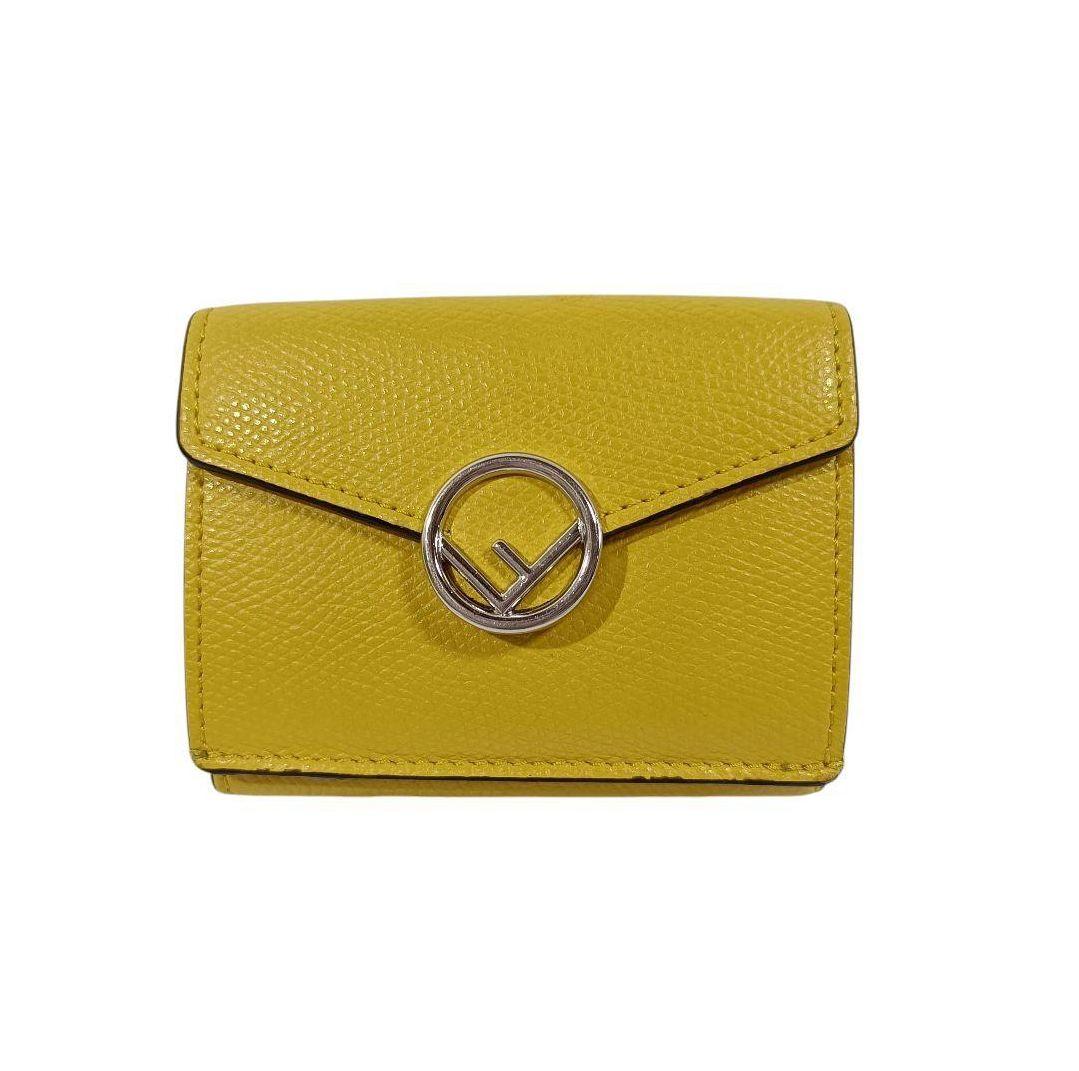美品 正規品 箱付き FENDI フェンディ ミニ 折り財布 エフイズ 黄色 革