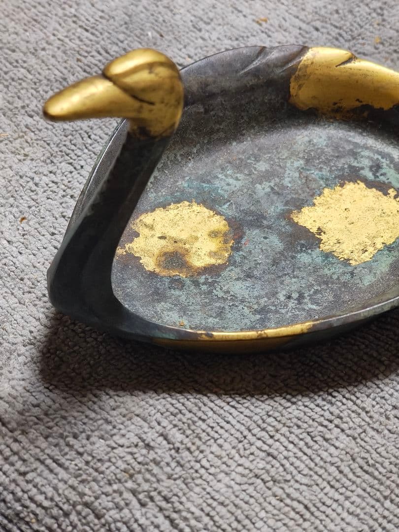 秦蔵六　塗金銅　瑞鳥　莨皿　茶道具